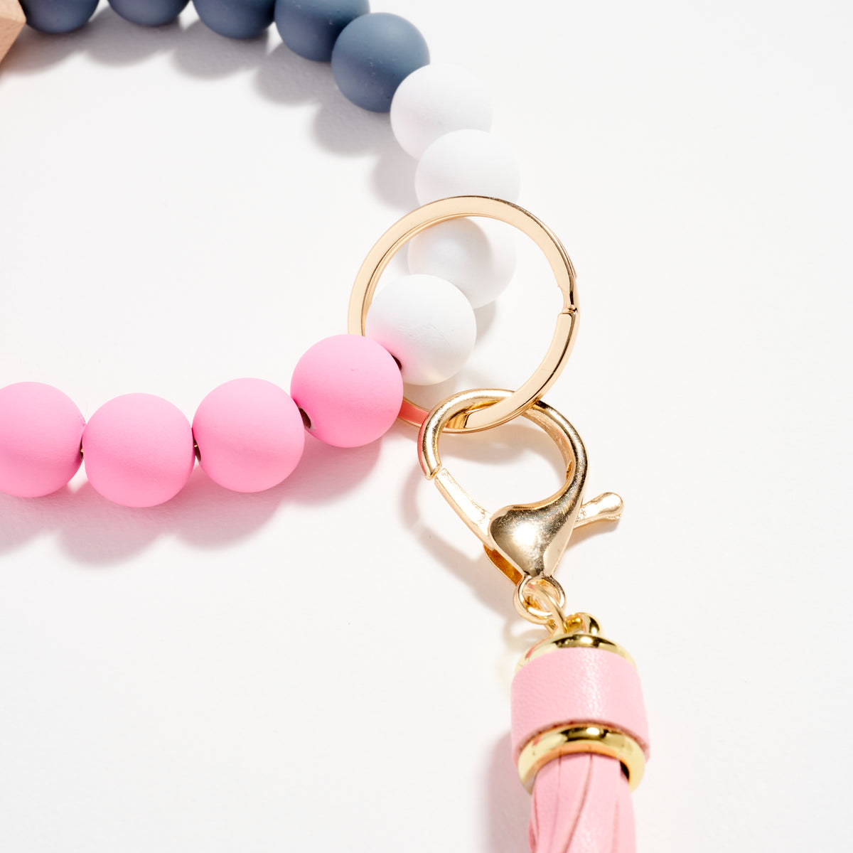 Beaded Bracelet Keychain with Tassel – Silicone Bead Wristlet Key Ring for Women