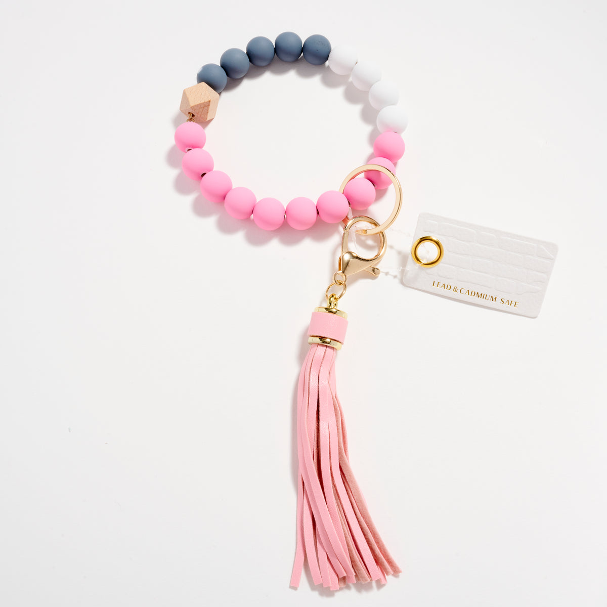 Beaded Bracelet Keychain with Tassel – Silicone Bead Wristlet Key Ring for Women