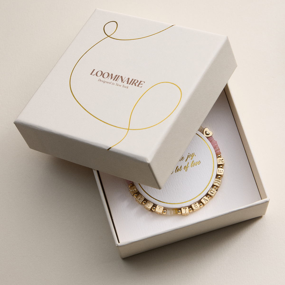 Gold Dipped Beaded “Bride” Bracelet with Gold Letter Cubes & Heart Accents – Wedding Party Stretch Bracelet