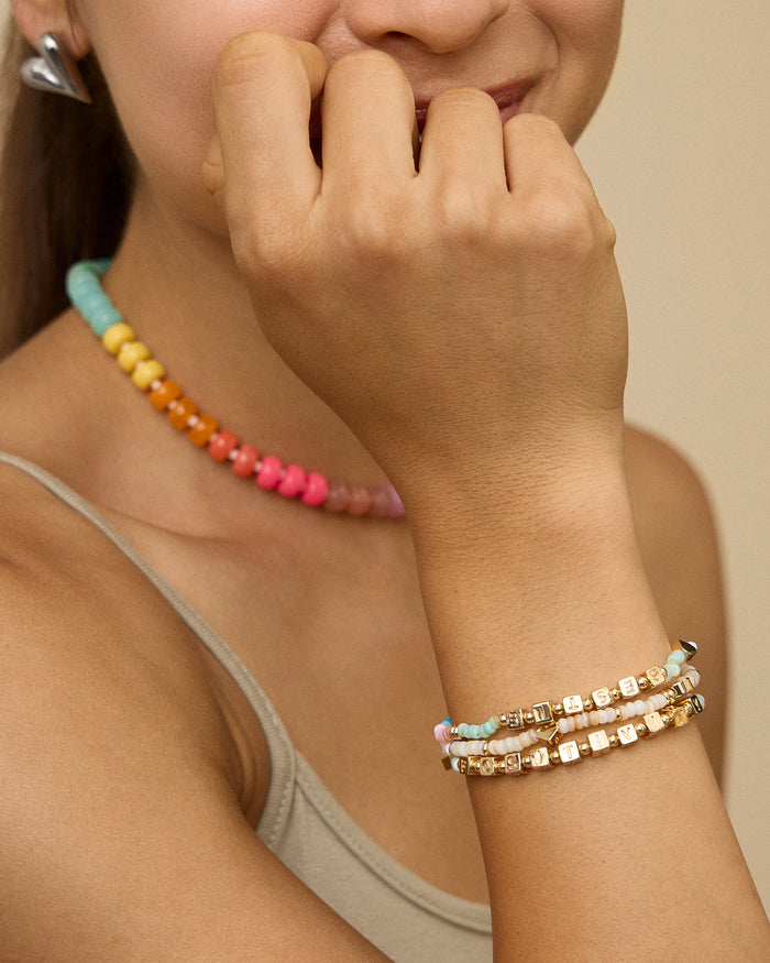 Colorful Beaded Necklace with Gold Clasp Trendy Statement Jewelry
