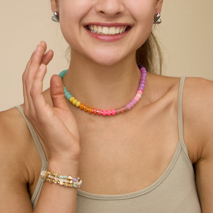 Colorful Beaded Necklace with Gold Clasp Trendy Statement Jewelry