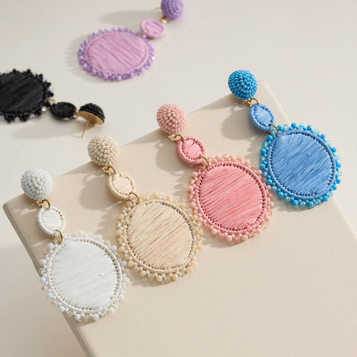 Raffia Statement Earrings – Lightweight Beaded Drop Earrings - Threaded Boho Drop Earrings