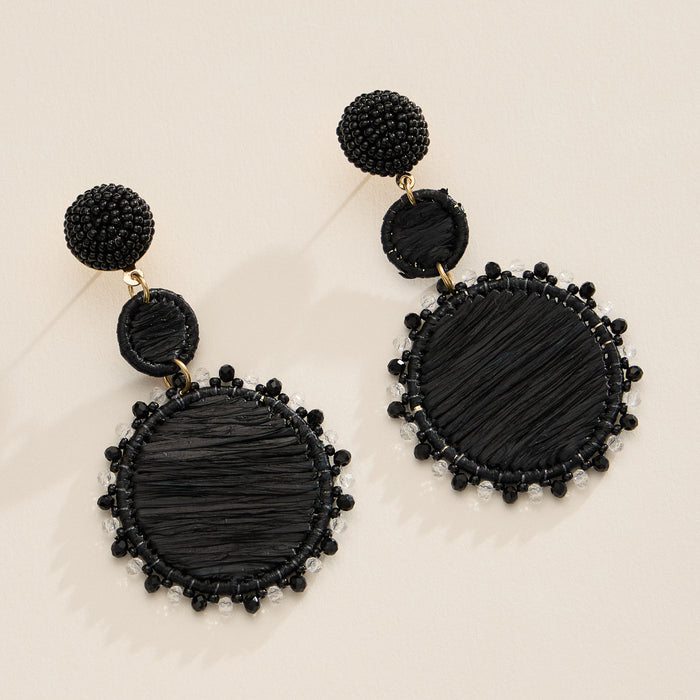 Raffia Statement Earrings – Lightweight Beaded Drop Earrings - Threaded Boho Drop Earrings