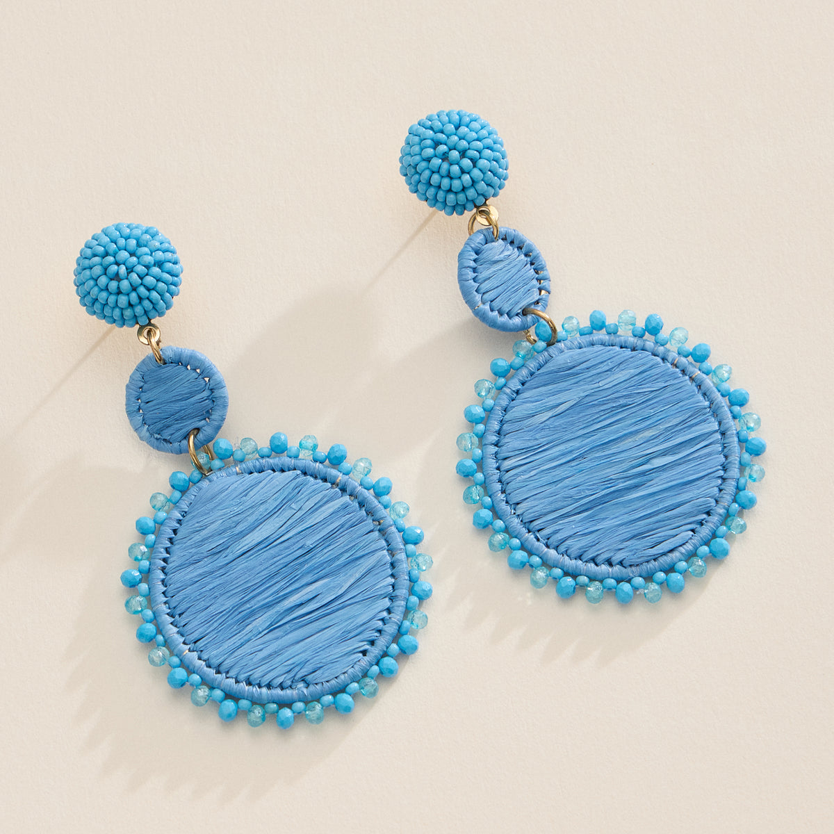 Raffia Statement Earrings – Lightweight Beaded Drop Earrings - Threaded Boho Drop Earrings