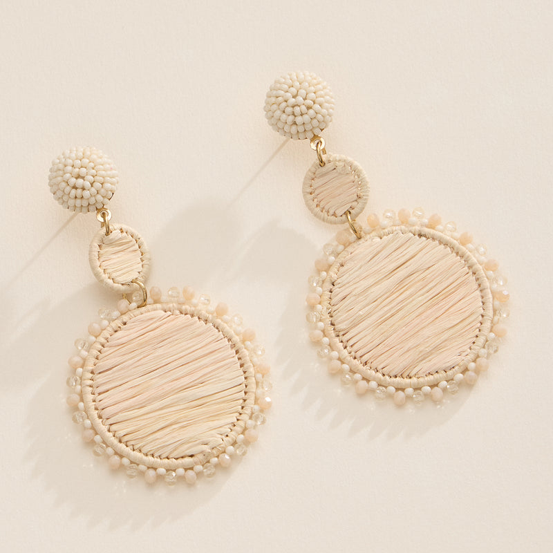 Raffia Statement Earrings – Lightweight Beaded Drop Earrings - Threaded Boho Drop Earrings
