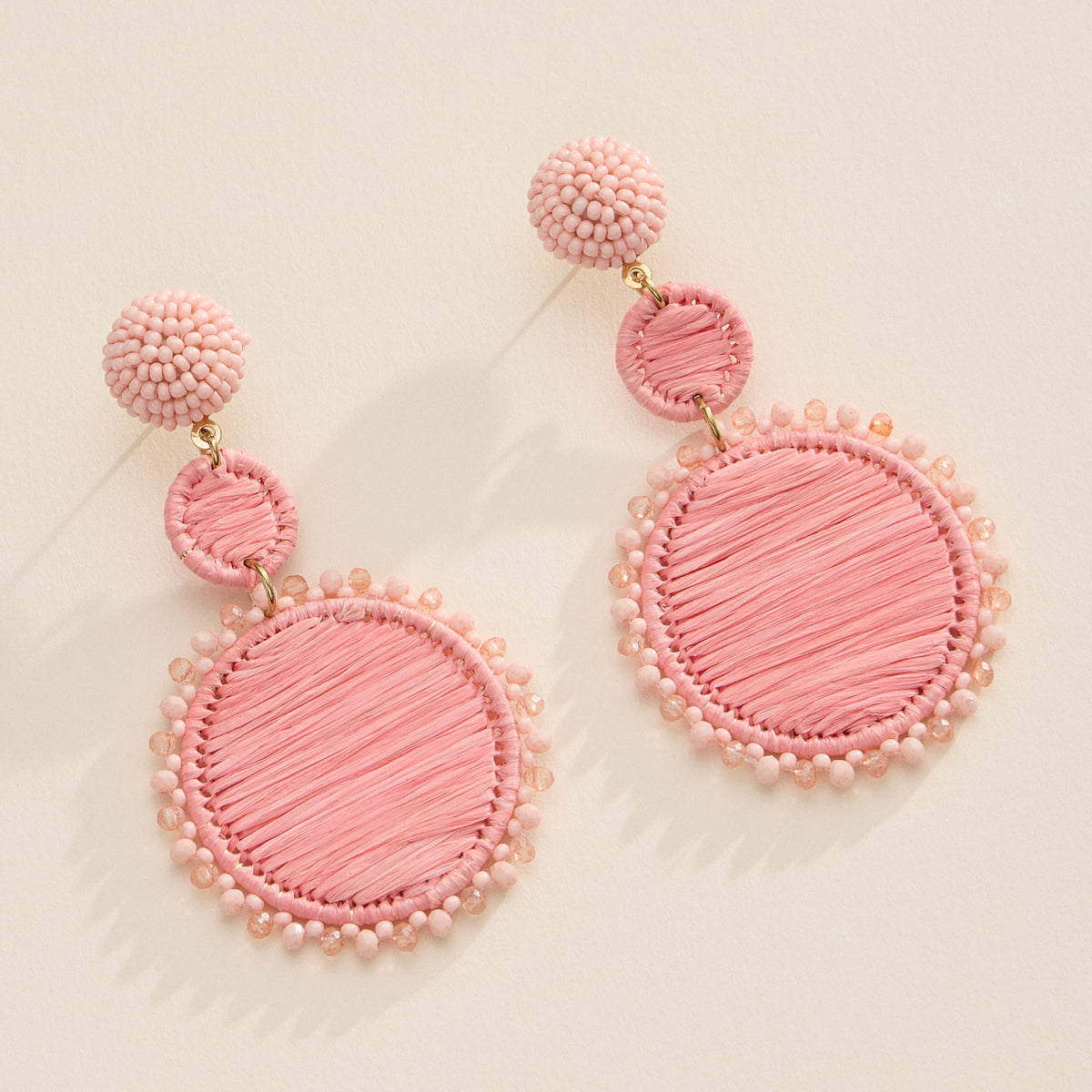 Raffia Statement Earrings – Lightweight Beaded Drop Earrings - Threaded Boho Drop Earrings