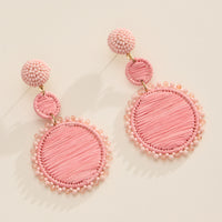 Raffia Statement Earrings – Lightweight Beaded Drop Earrings - Threaded Boho Drop Earrings