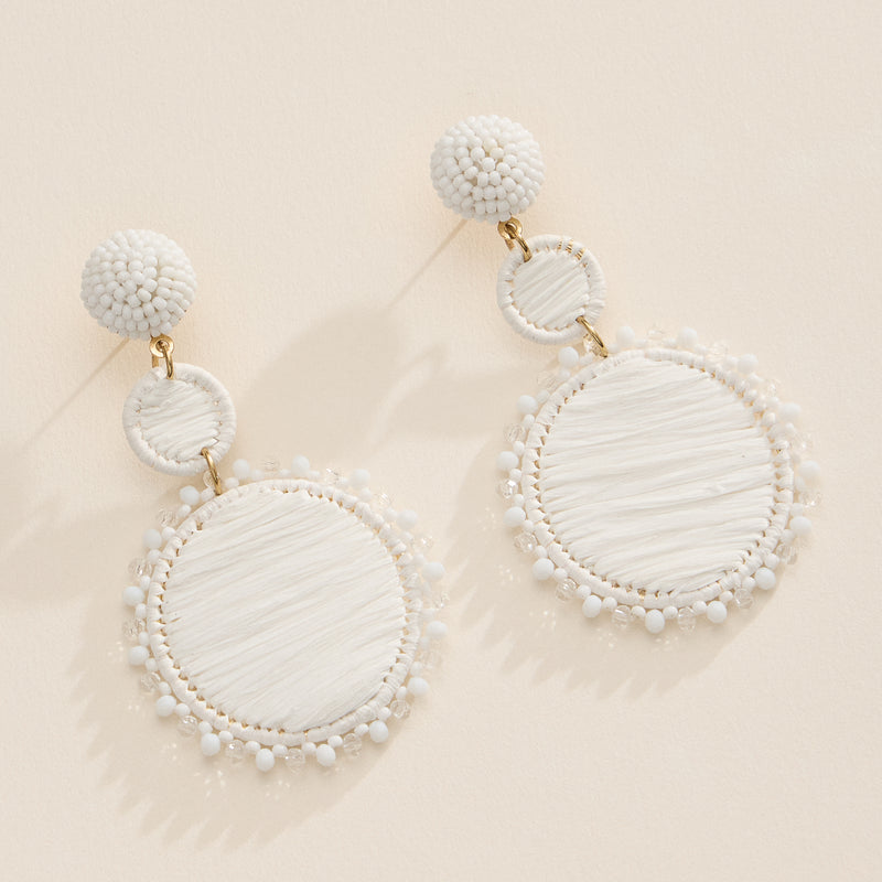 Raffia Statement Earrings – Lightweight Beaded Drop Earrings - Threaded Boho Drop Earrings
