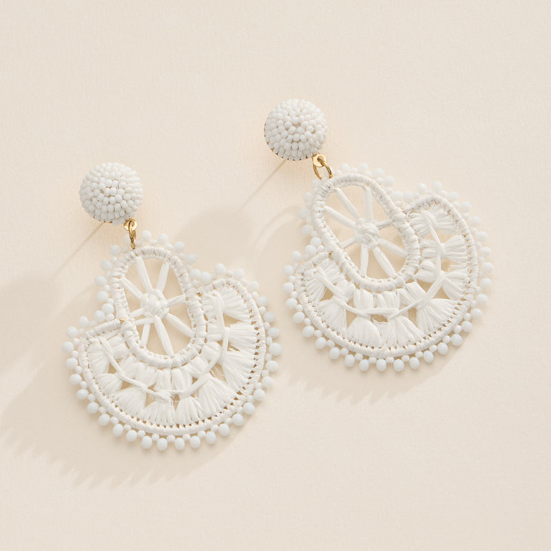 Raffia Fan Statement Earrings – Lightweight Boho Drop Earrings