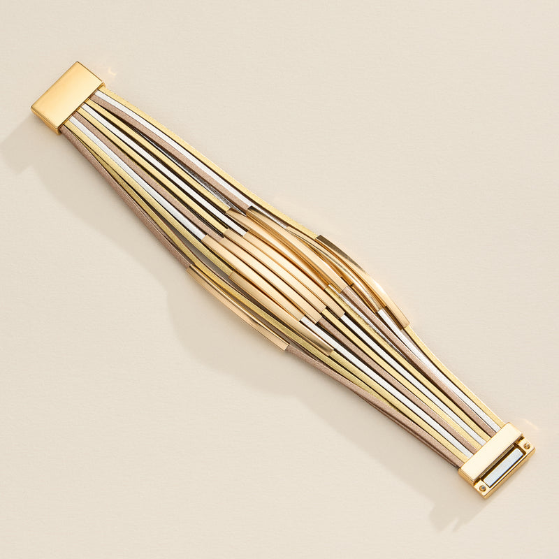 Multi-Layer Leather Bracelet – Wrap Cuff with Natural Stone Accents & Metal Clasp