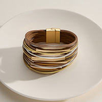 Multi-Layer Leather Bracelet – Wrap Cuff with Natural Stone Accents & Metal Clasp