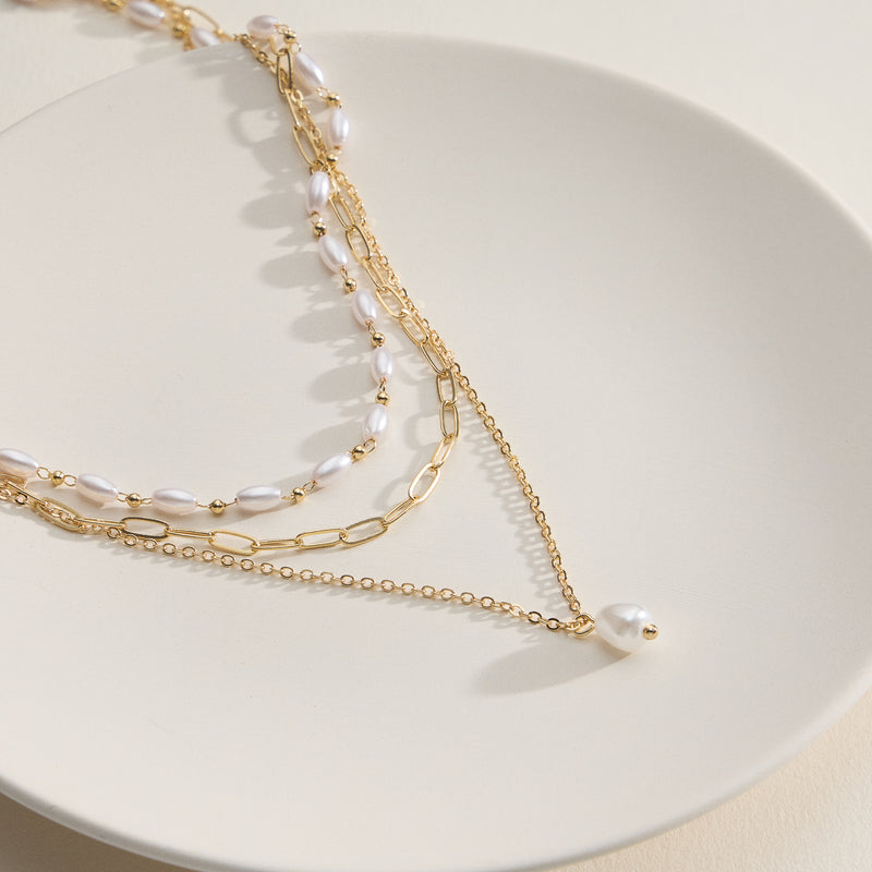 Gold Layered Pearl Necklace – Dainty Chain with Freshwater Pearl Pendant