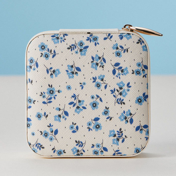 Blue Flower Pattern Jewelry Box -Travel Size