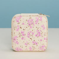 Floral Travel Jewelry Box with Mirror – Compact Zippered Jewelry Organizer in Cream & Pink