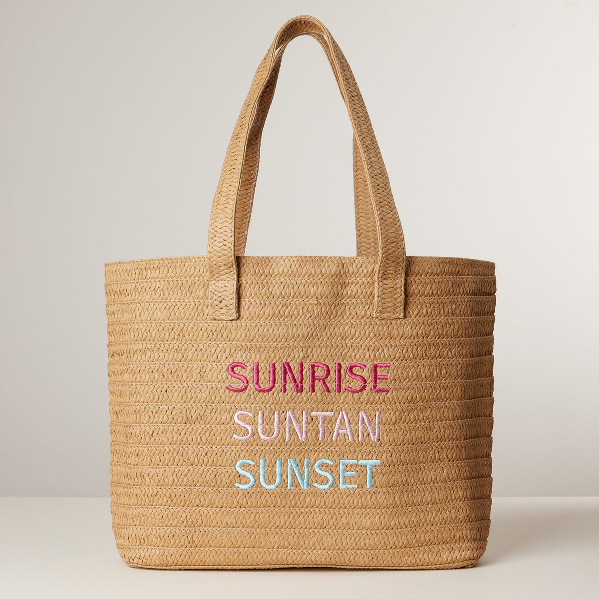 Sunrise, Suntan, Sunset Raffia Tote Bag with Colorful Tassel Accent