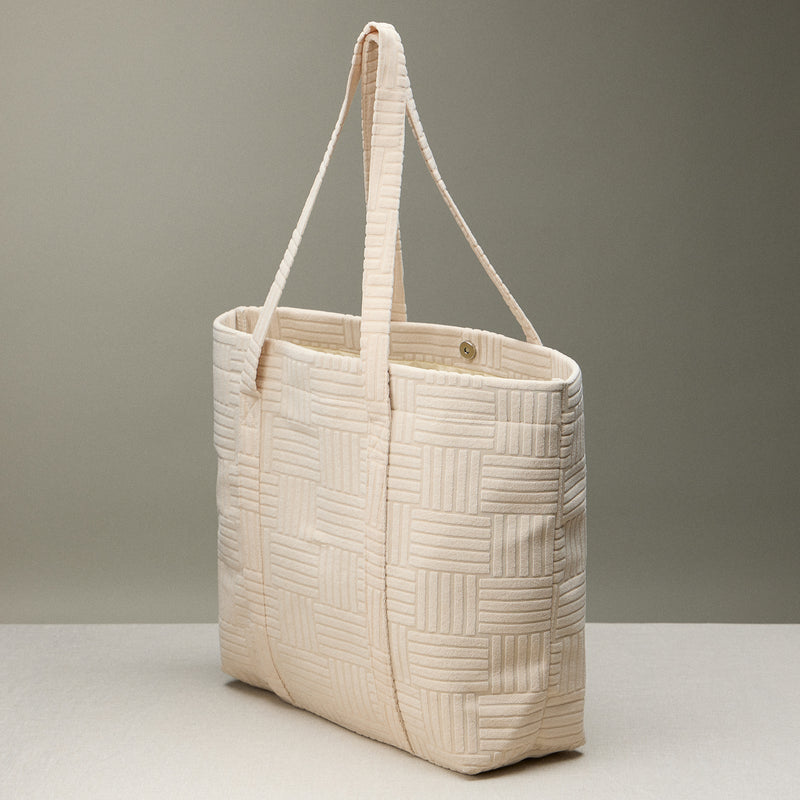 Luxe Terry Irregular Grid Pattern Tote Bag - Beach Bag