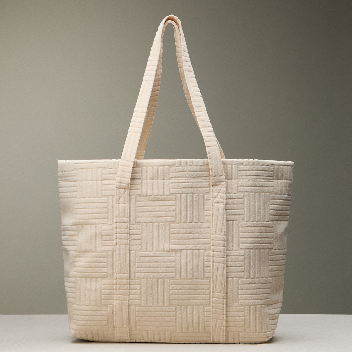 Luxe Terry Irregular Grid Pattern Tote Bag - Beach Bag