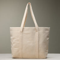 Luxe Terry Irregular Grid Pattern Tote Bag - Beach Bag