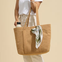 Luxe Terry Irregular Grid Pattern Tote Bag - Beach Bag