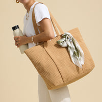 Luxe Terry Irregular Grid Pattern Tote Bag - Beach Bag