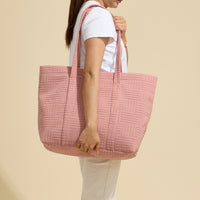 Luxe Terry Irregular Grid Pattern Tote Bag - Beach Bag