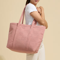 Luxe Terry Irregular Grid Pattern Tote Bag - Beach Bag
