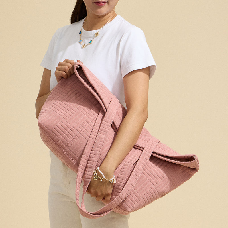 Luxe Terry Irregular Grid Pattern Tote Bag - Beach Bag
