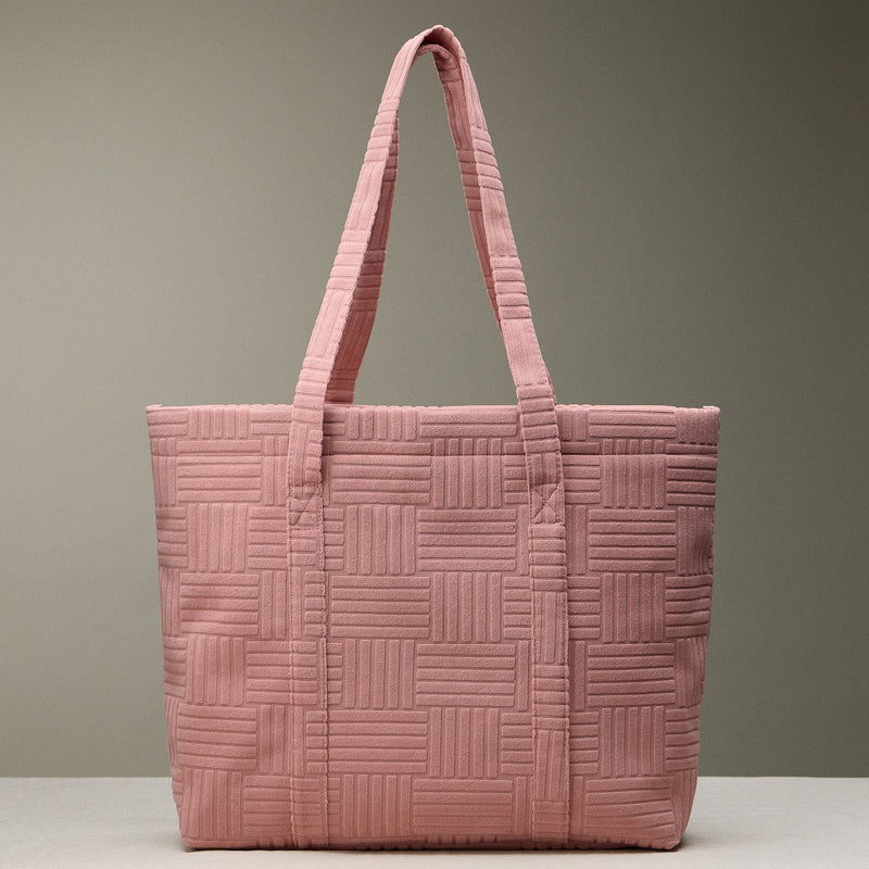 Luxe Terry Irregular Grid Pattern Tote Bag - Beach Bag