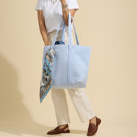 Luxe Terry Irregular Grid Pattern Tote Bag - Beach Bag