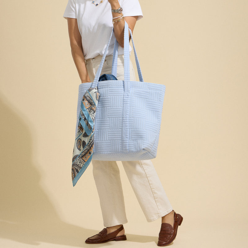 Luxe Terry Irregular Grid Pattern Tote Bag - Beach Bag