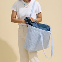 Luxe Terry Irregular Grid Pattern Tote Bag - Beach Bag