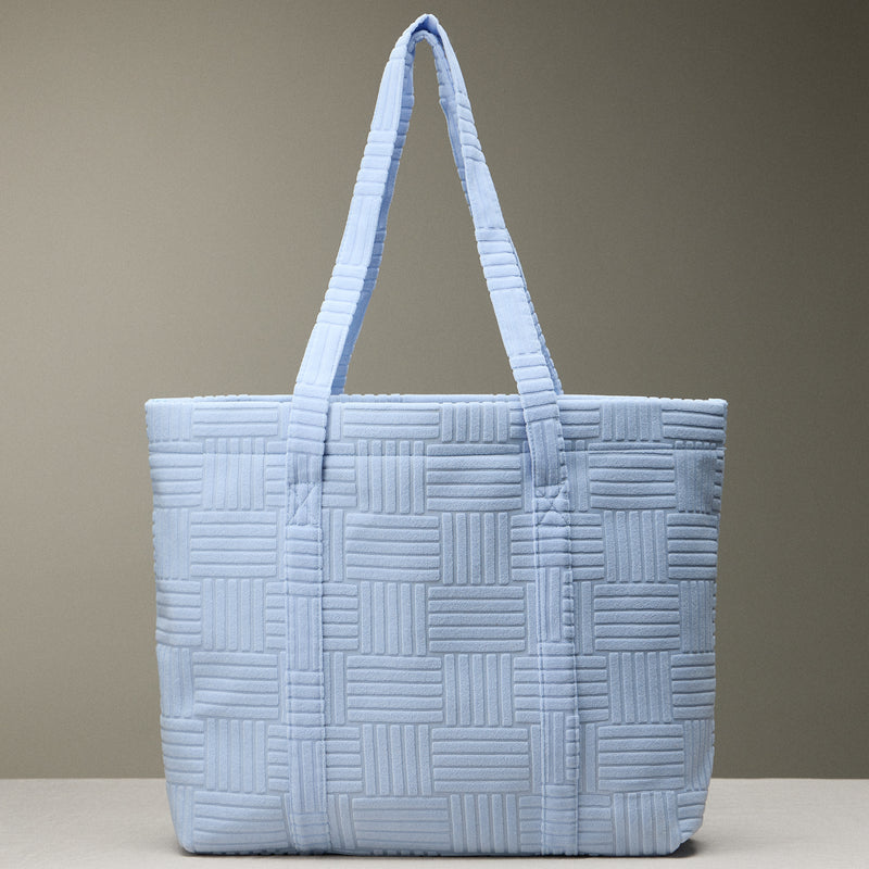Luxe Terry Irregular Grid Pattern Tote Bag - Beach Bag