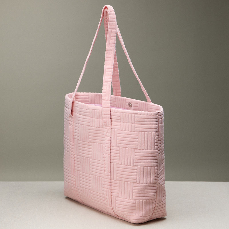Luxe Terry Irregular Grid Pattern Tote Bag - Beach Bag