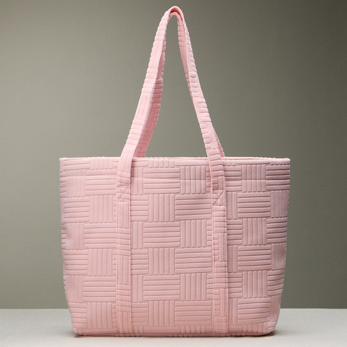 Luxe Terry Irregular Grid Pattern Tote Bag - Beach Bag