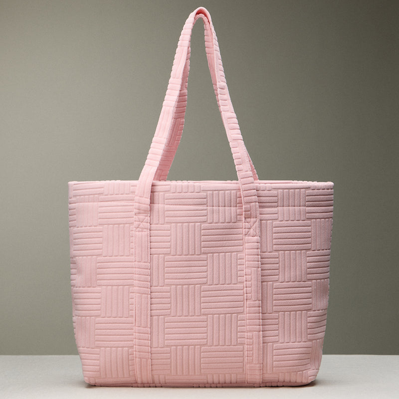 Luxe Terry Irregular Grid Pattern Tote Bag - Beach Bag