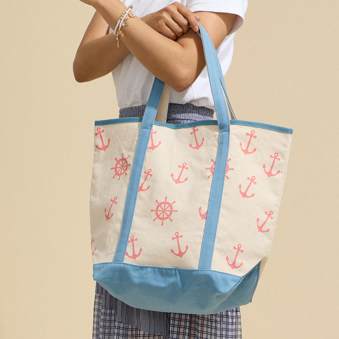 Large Size Nautical Theme Print Everywhere-Carry Canvas Tote - Beach Bag
