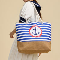 Coastal Chic Nautical Anchor & Stripe Beach Tote