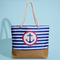 Coastal Chic Nautical Anchor & Stripe Beach Tote