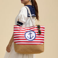 Coastal Chic Nautical Anchor & Stripe Beach Tote