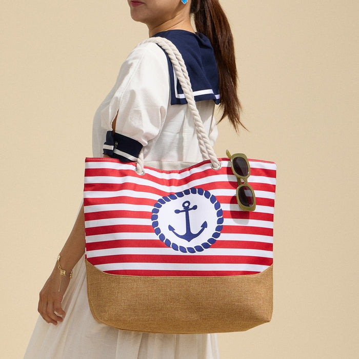 Coastal Chic Nautical Anchor & Stripe Beach Tote
