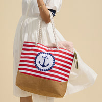 Coastal Chic Nautical Anchor & Stripe Beach Tote