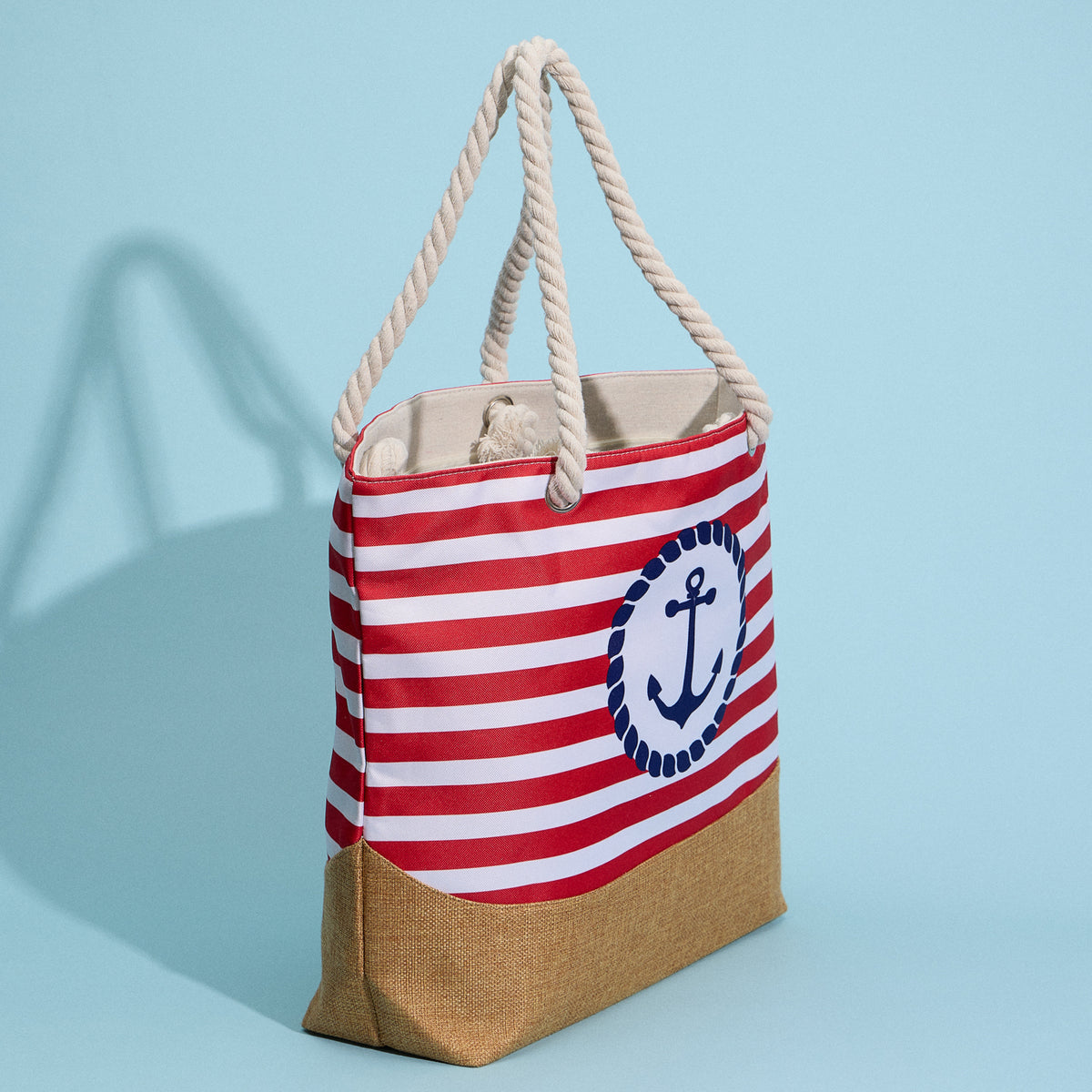 Coastal Chic Nautical Anchor & Stripe Beach Tote