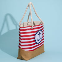 Coastal Chic Nautical Anchor & Stripe Beach Tote