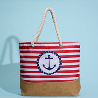 Coastal Chic Nautical Anchor & Stripe Beach Tote