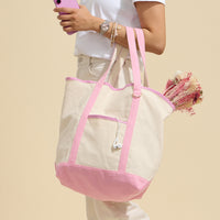 Ecofriendly Basic Cotton Canvas Everywhere Carry Tote Bag with Charm Holder