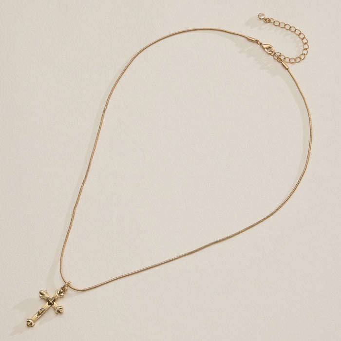 Gold Cross Pendant on Dainty Chain Necklace