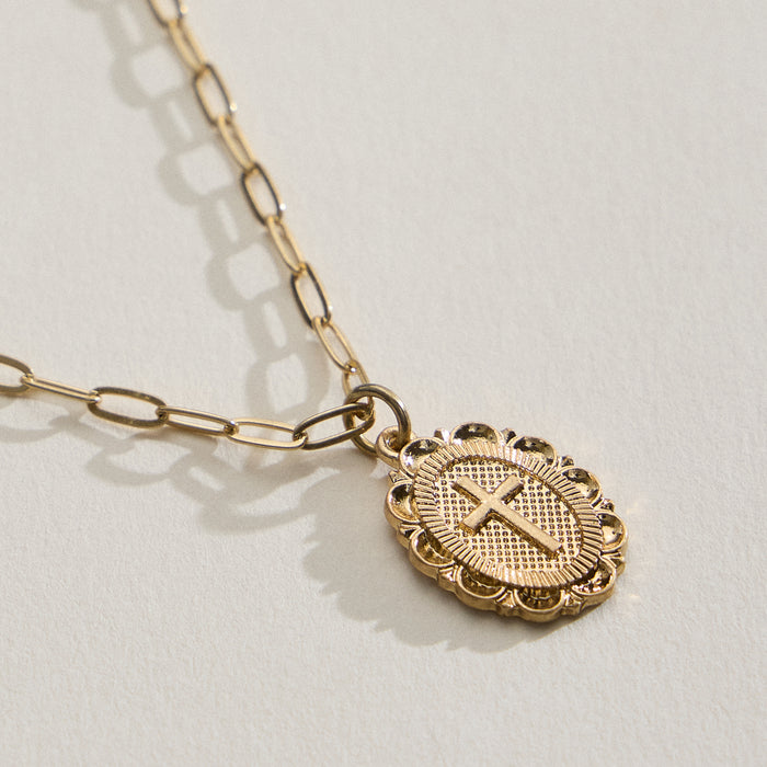 Gold Cross Pendant on Paperclip Chain Necklace -  18K Gold Dipped