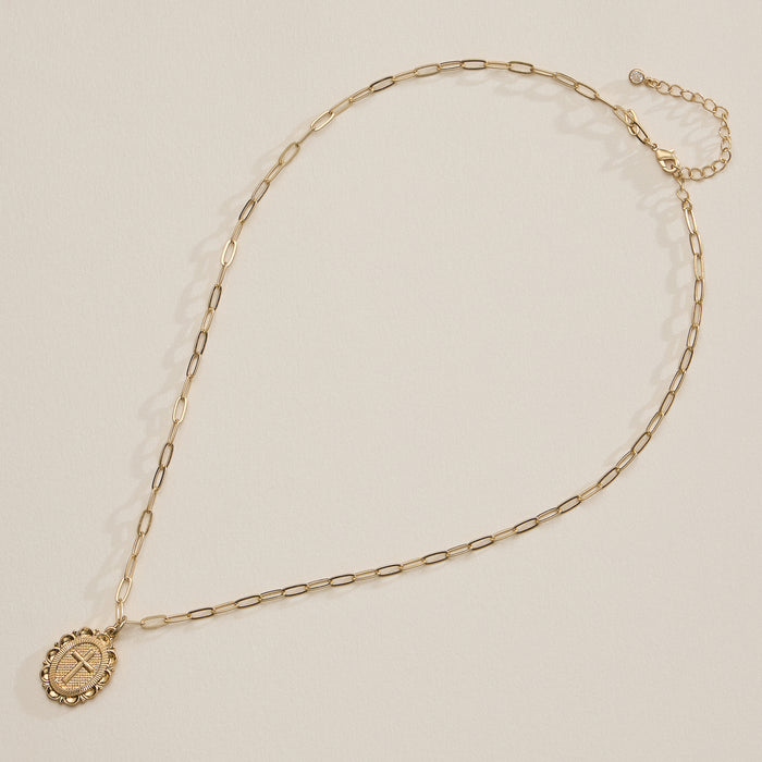 Gold Cross Pendant on Paperclip Chain Necklace -  18K Gold Dipped