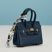 Mini Handbag Keychain Charm | Faux Leather Purse Keyring with Twilly Scarf