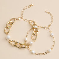 Gold Chain Link Bracelet with Freshwater Pearls – Elegant Layered Bracelet Set